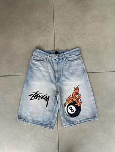 Shorts en jean vintage personnalisés pour hommes, brodés, style streetwear hip-hop, amples et respirants, en polyester/coton, patchwork, vente en gros - Product Image 6