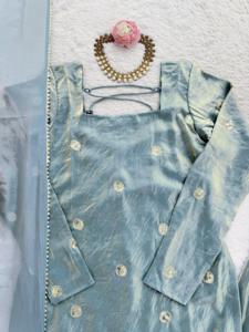 Designer Sequence Work Fandy Silk <b>Top</b> With Fandy Silk Plazzo And Fandy Silk Dupatta Fully Stitched Ready To Wear Set - Product Image 6