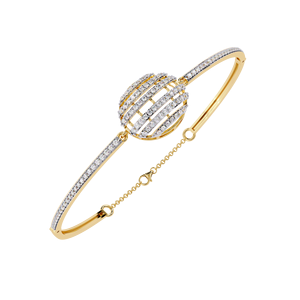 Lab Grown Round Pave Diamond <b>Bangle</b> <b>Bracelet</b> in 14K Yellow Gold | Modern Minimalist Daily Wear Diamond Jewellery for Women - Product Image 2