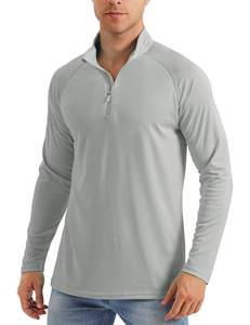 Chemise de golf pour homme, blanche, à col zippé, manches longues, couleur unie, décontractée, en polyester tricoté, séchage rapide - Product Image 6