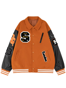 Chaqueta de béisbol universitaria de invierno para hombre, de poliéster/algodón, con cuello mandarín, bordada, con diseño de oso de peluche frontal, personalizada al por mayor - Product Image 4