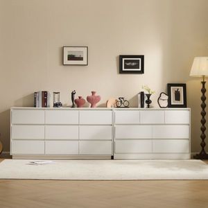 Commode moderne à 9 tiroirs 160x40x80cm en panneaux de particules 3 couches blanc 1 pièce - Product Image 4