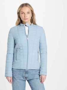 Chaqueta Acolchada Azul Claro para Mujer, Manga Larga, Cuello Alto, Cierre de Cremallera, Color Sólido, para Otoño, Relleno de Poliéster - Product Image 1
