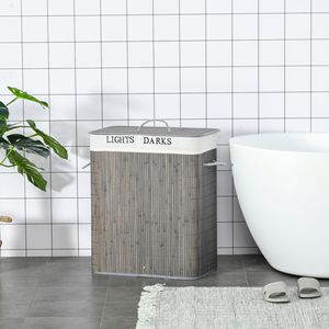Cesto per Bucato in Bambù da 26,4 Galloni, 2 Scomparti, Pieghevole, Grigio, con Coperchio e Manici, Design Moderno ed Ecologico per Uso in Bagno - Product Image 2