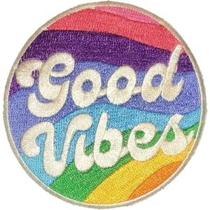 Patch Good Vibes à thermocoller/coudre, 3 pouces - Patch brodé intégral, Patchs brodés de qualité supérieure, Design personnalisé 2026 à thermocoller - Product Image 1