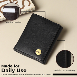 WRIZA Portefeuille Classique Homme en Cuir Véritable Fin à Trois Volets avec Blocage RFID, 6 Emplacements pour Cartes, Poche Zippée pour Monnaie, Compartiment à Billets, Polyester Noir - Product Image 3
