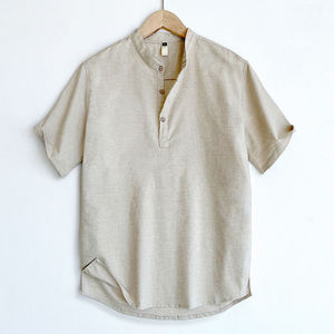 Summer Breathable Knitted Polyester/Cotton Satin Casual Anti-Wrinkle Single Button Turn-<b>down</b> Collar Full Sleeve Men's Shirt - Product Image 1