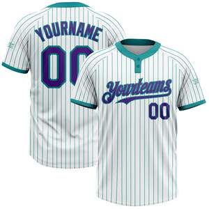 Maillot de softball personnalisé OEM avec nom d'équipe, 100 % polyester, imprimé par transfert thermique, manches courtes, fermeture boutonnée, coupe athlétique/décontractée - Product Image 3