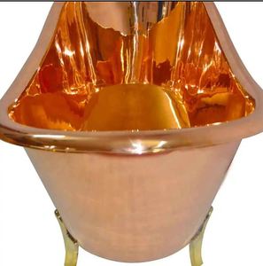 Bañera independiente con base tipo slipper, diseño moderno, hecha a mano, de cobre pulido, estilo antiguo, económica - Product Image 6