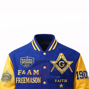 Veste universitaire personnalisée d'inspiration maçonnique – Corps en laine de qualité supérieure avec manches en cuir PU et symboles brodés - Product Image 2