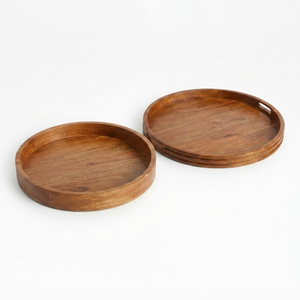Plateau de service rectangulaire en bois d'acacia massif avec poignées, idéal pour les hôtels, restaurants, cafés, mariages – Design moderne - Product Image 1