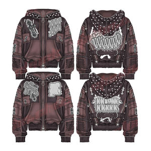 Ensemble survêtement homme personnalisé avec broderie vieillie, sweat à capuche court et coupe carrée zippé et pantalon de survêtement, effet délavé soleil et délavé à l'acide, brodé - Product Image 2