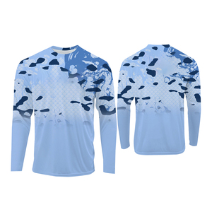 Camisa de Pesca Unisex de Manga Larga con Estampado de Sublimación Diseño de Lubina UPF 50 Transpirable 100% Poliéster Patrón Azul Gris Ropa para Exteriores - Product Image 3
