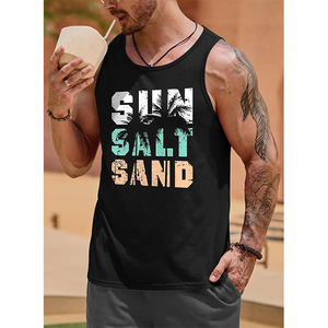 Débardeur sans manches pour homme, imprimé soleil, sel et sable, col rond, décontracté, respirant, en polyester tricoté - Product Image 2