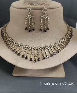 Twini Classic Fashionable CZ American Diamond Ad Mehandi Brass <b>Statement</b> <b>Necklace</b> Flower Design Trendy Imitation Pearl Women's - Product Image 1