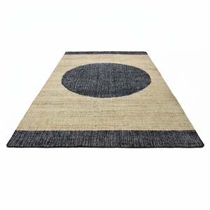Alfombra de Lana con Patrón de Círculos en Beige Natural y Negro, Ecológica, Antideslizante, Hecha a Mano, de Pelo Grueso, Estilo Minimalista, Geométrico y Abstracto - Product Image 2