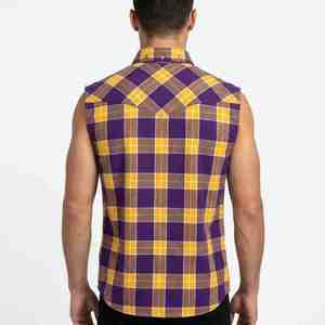 Camisa de Franela a Cuadros para Hombre, Holgada, sin Mangas, con Botones, Estilo Casual, en Morado y Amarillo, con Bolsillos - Product Image 2