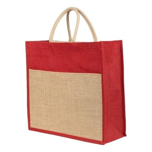 Bolsa de Yute Natural Roja Personalizada con Asas de Cuerda Beige, Bolsa de Compras Reutilizable de Dos Tonos, Bolsa de Regalo de Yute Ecológica para Compras - Product Image 5
