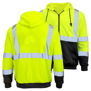 Safety Reflective Hi Vis Hoodie Zipper Closure Hood With Drawstrings High Quality Reflective <b>Strips</b> Construction Safety Hoodie - Product Image 5