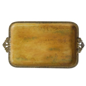 Nouvel arrivage : Plateau à dessert en aluminium avec finition plaquée or, forme rectangulaire avec poignées, idéal pour le service de repas en hôtel - Product Image 4
