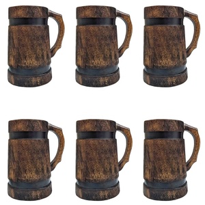 Taza de cerveza de cerámica inspirada en vikingos de alta calidad con mango de madera, producto de tendencia de venta al por mayor - Product Image 1