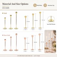 Lot de 3 bougeoirs en métal doré, avec dessus en aluminium facetté, pour centre de table de mariage et décoration intérieure