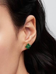 Elegantes Pendientes de Oro con Diseño de Trébol y Esmeralda para Mujer, Pendientes de Oro con Esmeralda de 4 Pétalos, Joyería de Diseño - Product Image 3