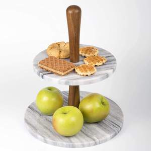 Natural <b>Marble</b> Stone Acacia Wood Cake Stand Dessert Fruit Cupcake Serving <b>Tray</b> for Kitchen Dining Part - Product Image 2