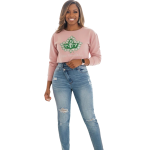 <b>Pink</b> Crop Ivy <b>Sweatshirt</b> for Women Classic Crewneck Long Sleeve Cropped Pullover Sorority Inspired Casual Fleece Fashion Street - Product Image 1