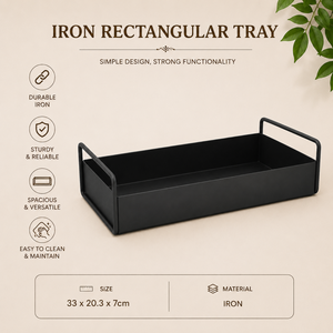 Bandeja Rectangular Decorativa Moderna de Hierro con Asas Metálicas |   Organizador de Exhibición Negro para Mesa de Centro, Decoración para el Hogar - Product Image 5