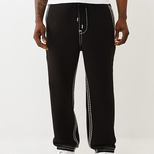 <b>Men's</b> Black Cotton Sweatpants With White Side Stripe <b>Elastic</b> Waist Drawstring Casual Joggers Loose Fit Autumn Wear - Product Image 4