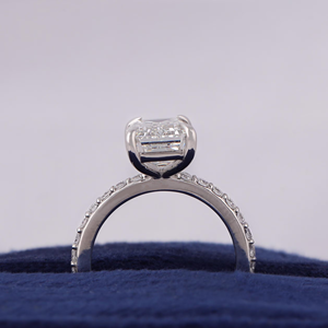 Emerald Cut Diamond Engagement Ring White Gold Prong Setting Pave Band Classic Women's Fine Jewelry - Product Image 4