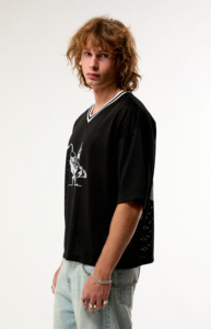 Drop Shoulder Men's Black Mesh <b>Turtleneck</b> Oversized Short Sleeve T-Shirt Breathable Street Style Pattern 100% Cotton Knitted - Product Image 3