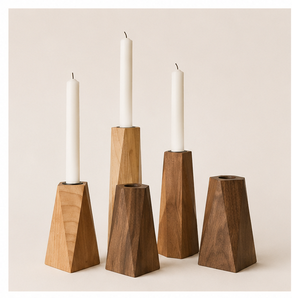 High-Quality Geometric Wooden Candle Holder Set Modern Faceted Natural Wood Candlestick Stand For Taper Candles Minimalist Home - Product Image 1