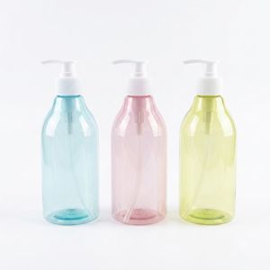 ขวดปั๊มโลชั่นพลาสติก PET ทรงกลม ขนาด 400 มล. สีใส ฟ้า ชมพู เหลือง สำหรับแชมพู ครีมอาบน้ำ บรรจุภัณฑ์เครื่องสำอาง โรงงานเวียดนาม - Product Image 1