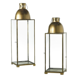 Nordic Style Antique Brass Metal Glass <b>Candle</b> Lantern Luxury Pillar <b>Candle</b> Holder Set For Modern Home Garden Patio Floor Decor - Product Image 2