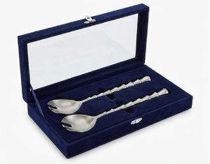 Elegant Silver Finished Stainless Steel Salad server With Geometric Block Handles Perfect For Restaurants Hotel And Resorts - Product Image 3