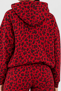 Conjunto Deportivo de 2 Piezas para Mujer, Estampado de Leopardo Rojo, Sudadera con Capucha Premium y Pantalones Deportivos de Pierna Ancha, Estilo Casual - Product Image 4