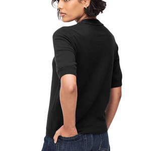 Pull en maille à manches courtes super doux pour femme, col rond noir, léger, décontracté, avec poignets et ourlet côtelés - Product Image 2