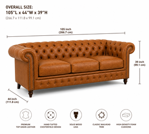 Sofá Chesterfield de 3 Plazas de Cuero Genuino Ecológico de Primera Calidad con Diseño Acolchado Profundo - Product Image 2