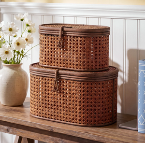Ensemble de paniers de rangement en rotin naturel faits à la main avec couvercles, paniers tissés pour organiser, décoration intérieure - Product Image 2