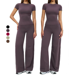 Conjuntos Deportivos Transpirables de Cintura Alta para Mujer, Pantalones de Yoga de Pierna Recta de Secado Rápido, Ropa Deportiva de Color Sólido para Correr y Hacer Ejercicio - Product Image 1