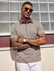 Chemise Homme en Coton et Spandex, Unie, Coupe Slim, Manches Courtes, Respirante, Douce et Confortable, en Piqué Tricoté 220g, Boutonnée, Style Décontracté - Product Image 4