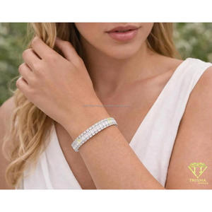 Bracelet à double rangée de pierres transparentes avec serties carrées géométriques, bijoux fantaisie argentés pour les détaillants - Product Image 1