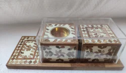 Ensemble de plateaux brûleurs d'encens Bakhoor traditionnels faits à la main avec incrustations de nacre, luxe, Mubkhar Oud Mubkhara par Decor World Expo - Product Image 2