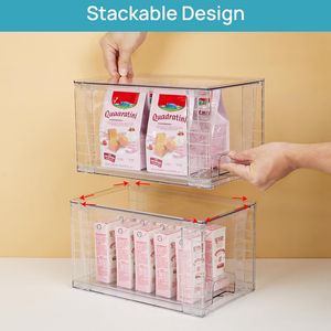 4-Pack Large Stackable Clear Acrylic <b>Kitchen</b> <b>Pantry</b> Storage Drawers with Handles - Product Image 3