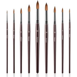 Set di 9 Pennelli Professionali Rotondi a Punta in Martora per Acquerello, da Dettaglio a Sfumatura - Product Image 2