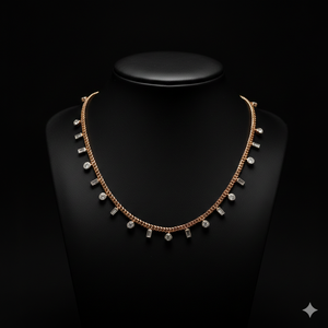 Cadena de Oro Rosa de 18K con Diamantes Reales - Collar con Dijes de Diamantes Naturales Certificados por IGI, Corte Baguette y Redondo - Product Image 3