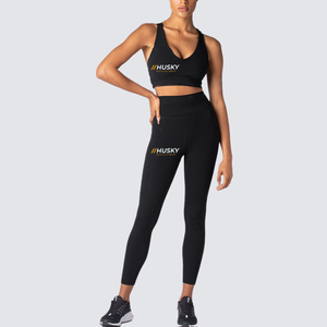 HUSKY Women's Ribbed Sports <b>Bra</b> & Leggings Set <b>Blue</b> Seamless Fitness Wear Breathable Racerback Scoop Neck Medium Support - Product Image 3