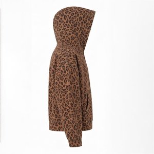 High Sales Custom Logo Women's Leopard Print Hooded Sweatshirt Full Sleeve <b>Zipper</b>-Up Embroidered Logo Casual Autumn Wear - Product Image 4